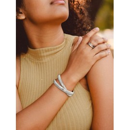 GoldChic Jewelry Stainless Steel Bangle Stretch Bracelets for Women, Double Cobra Bracelet 10mm