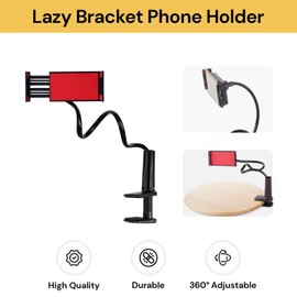 EZONEDEAL Gooseneck 84cm Universal Cell Phone Holder, Universal 360 Flexible Phone Stand Lazy Bracket Mount Long Arms Clamp for Phone (White)