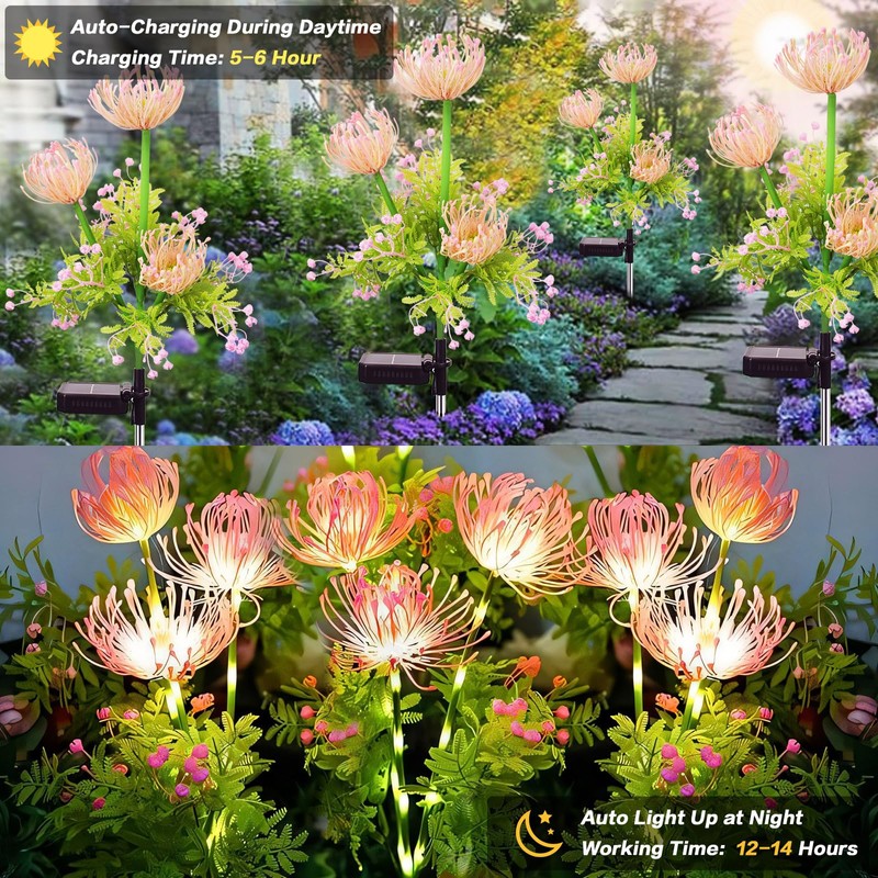 SyouHome Solar Garden Lights Outdoor, 6 Pack Solar Flowers Lights,18