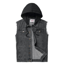 Ginsiom Men's Denim Vest,Sleeveless Jean Hooded Jacket Ripped Stretchy Sleeve Less Fashion Battle Vest for Men with Hood