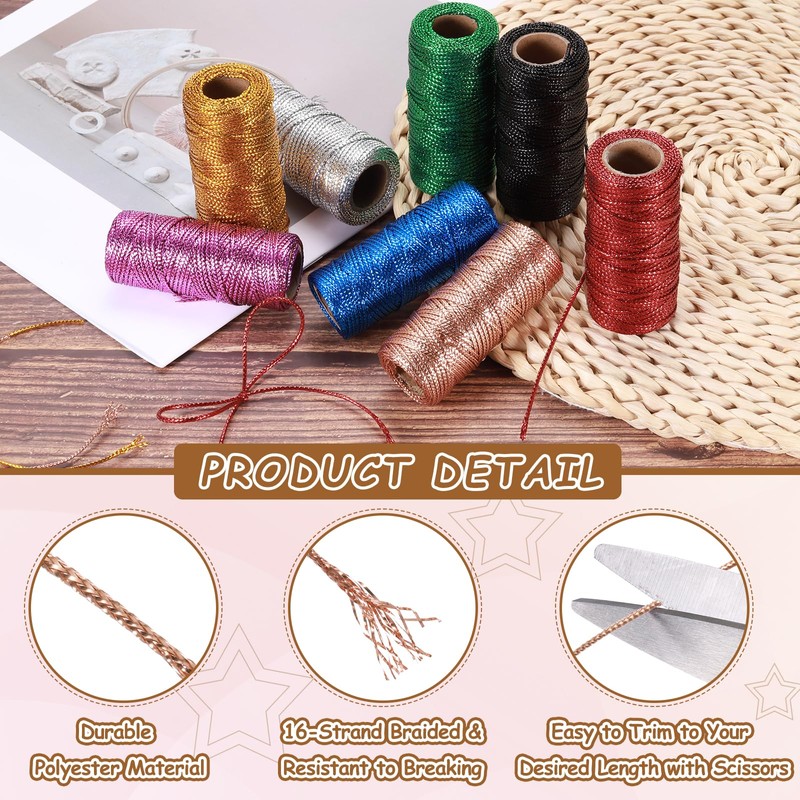 HARFINGTON 1.5mm Metallic String, 16 Ply Decorative Metallic Bakers Twine
