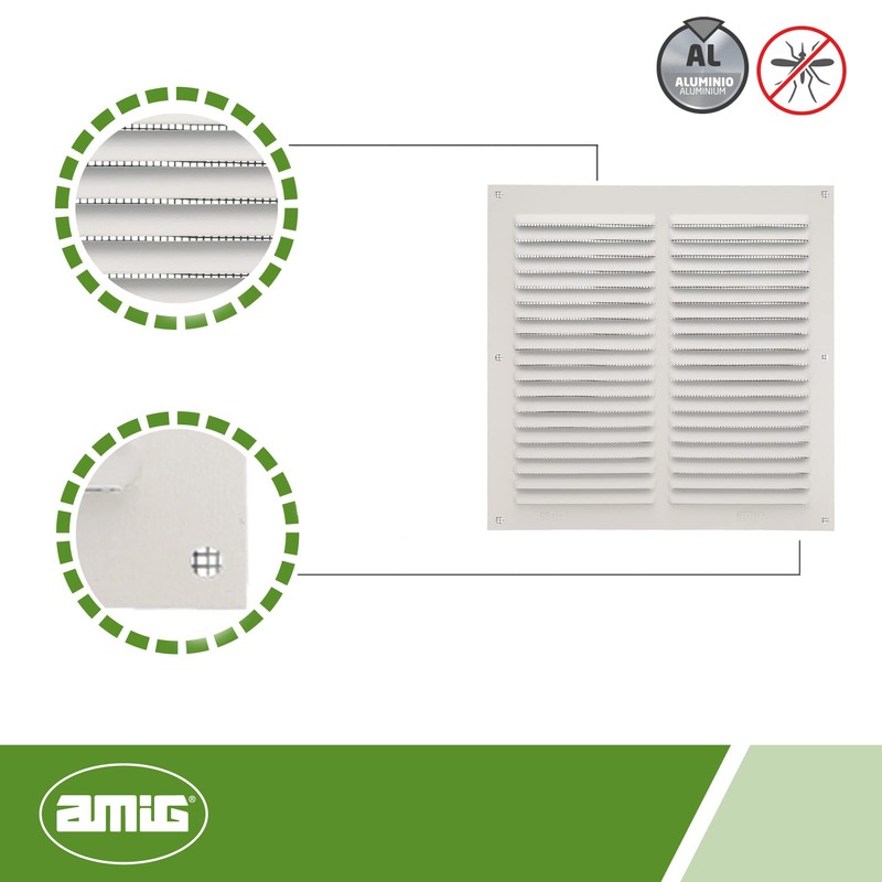Amig - Square Aluminium Ventilation Grille with Mosquito Net |