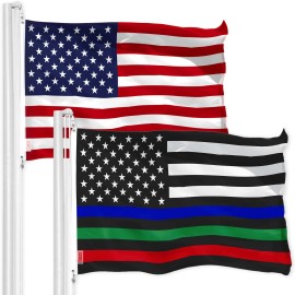 UD_G128 Combo Pack: USA American Flag & Thin Blue Green and Red Line Flag 3x5 FT Printed 150D Indoor/Outdoor, Vibrant Colors, Br