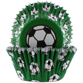 Baked with Love Football Baking Cases, 50mm Foil Lined Baking Cups, Greaseproof Cupcake Cases for Birthday, Celebration, Party, Pack of 25, Green, (686973)