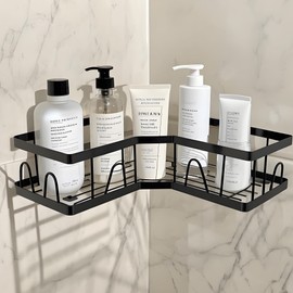 VAKOWOO Corner Shower Caddy, 2 Pack Bathroom shower organiser, No drilling shower shelf storage, Rustproof Self-Adhesive Bathroom Rack, Black Bathroom Accessories for Bathroom, Kitchen, Toilet