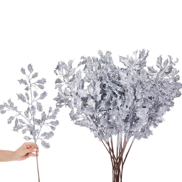 Wavyknot 12 Pcs 23 Inch Large Christmas Glitter Leaves Artificial