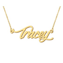 Aoloshow Tracey Dainty Name Necklace for Womens 18k Gold Plated Stainless Steel Nameplate Jewelry Valentines Day