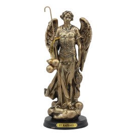 8.25"H Catholic Church Saint Archangel Raphael With Staff & Healing Oil Figurine