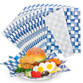 FYSUIMU 150 Sheets Blue White Checkered Wax Paper Watercolor Buffalo Plaid Deli Paper Gingham Sandwich Wrapping Tissue Basket Liner for Food Baking Kitchen Party Supplies
