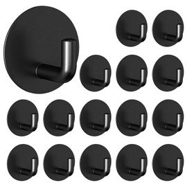 16PCS Heavy Duty Adhesive Hooks, No Drill Wall Hooks Stick on Wall Hangers Shower Hooks for Bathroom Kitchen Livingroom(Black - Round)