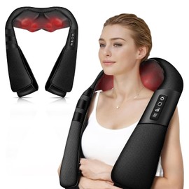 Neck and Shoulder Massager with Heat, Deep Tissue Shiatsu 3D Kneading Massager for Neck, Back, Waist and Leg, at Home and Office, Birthday Gifts for Women and Men (Black)