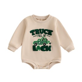 AHUGHAUE Newborn Baby Boy Girl St Patricks Day Outfit Lucky Clover Shamrock Embroidery Sweatshirt Bubble Romper Farm Clothes (Apricot, 12-18 Months)