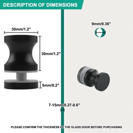 Mooche Shower Door Handle SUS304 Stainless Steel Door knob Single-Sided Glass Door knobs Suitable for Various Types of Shower Doors Black