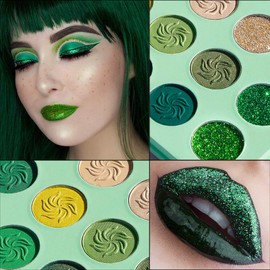 Green Glitter Eyeshadow Palette Highly Pigmented, Afflano Forest Emerald Green Christmas Makeup Palettes,Yellow Lime Grass Grinch Makeup Eye Shadow Pallet Matte Shimmer 15 Color