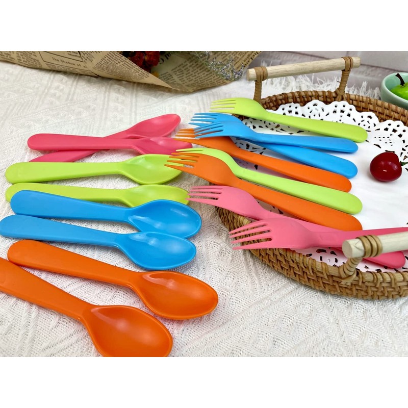 Jawbush 16 Pcs Kids Utensils, Plastic Kids Forks and Spoons,