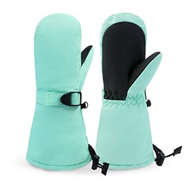 SEYUFN Children's Gloves Winter Thermal Warm Boys Ski Gloves Girls Fleece Waterproof Lining Bebe Adjustable Children's Sports Gloves 1-6 Years Mint Green, 4-6 Years