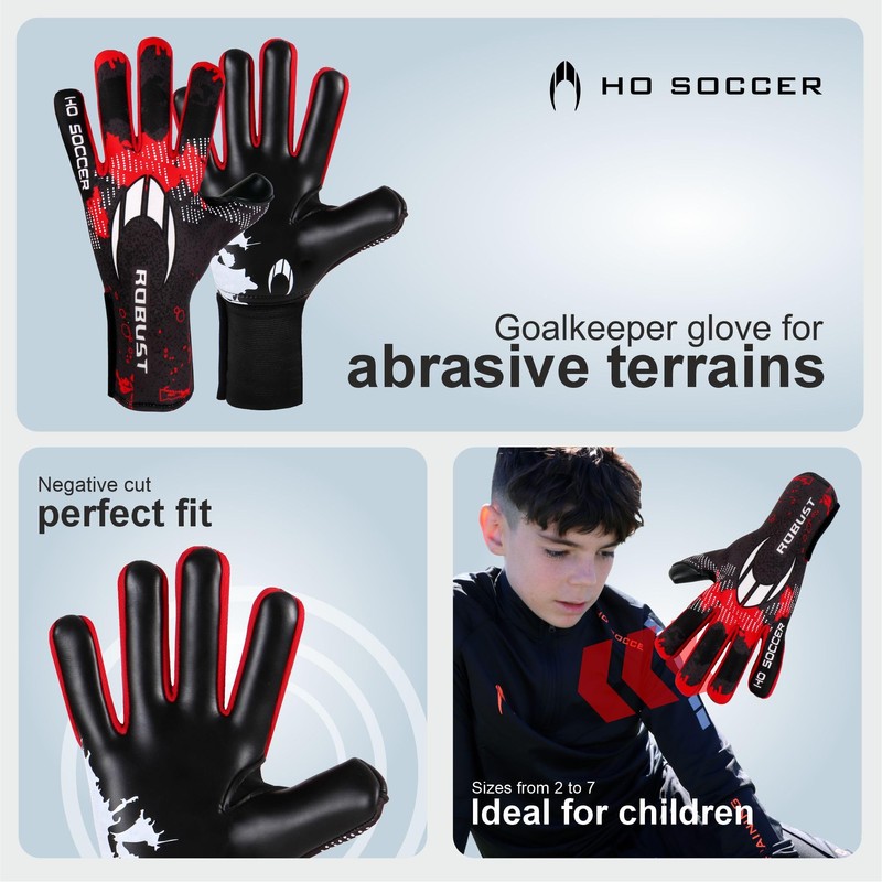 HO Soccer Robust Red Unisex Kids Goalkeeper Gloves, Black/Red, Size