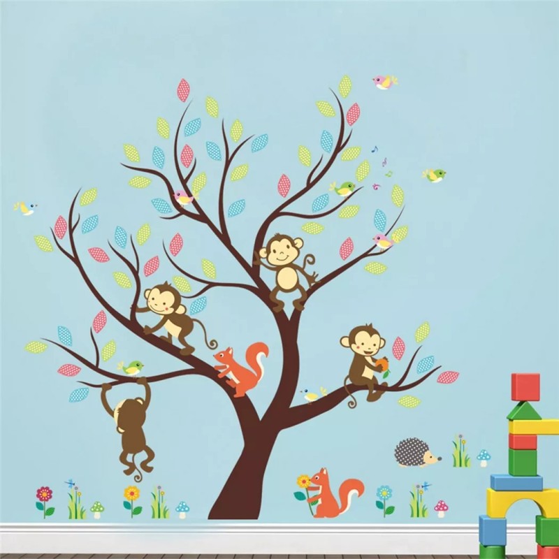 DaraBaby Vinil Infantil Arbol De Dibujos Animados Mono Ardilla