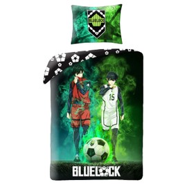 Halantex Blue Lock 2 Figures Football Cotton Bed Linen Set Duvet Cover 140 x 200 cm and Pillowcase 70 x 90 cm Multi-Coloured