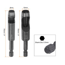 HARFINGTON Leather Hollow Punch Set 1/4 Hex Shank for Drills, 8mm 10mm Dia Rotary Hole Punches for Thick Fabrics Leathercraft Working
