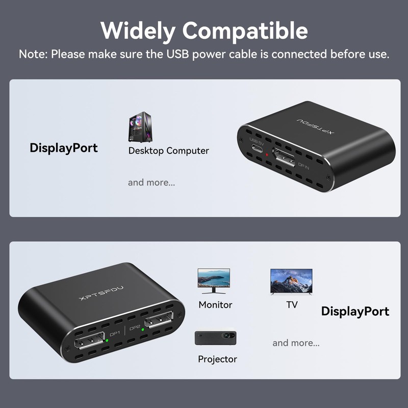 XPTSFDU 4K120Hz DisplayPort to Dual Displayport Splitter for Dual Monitors