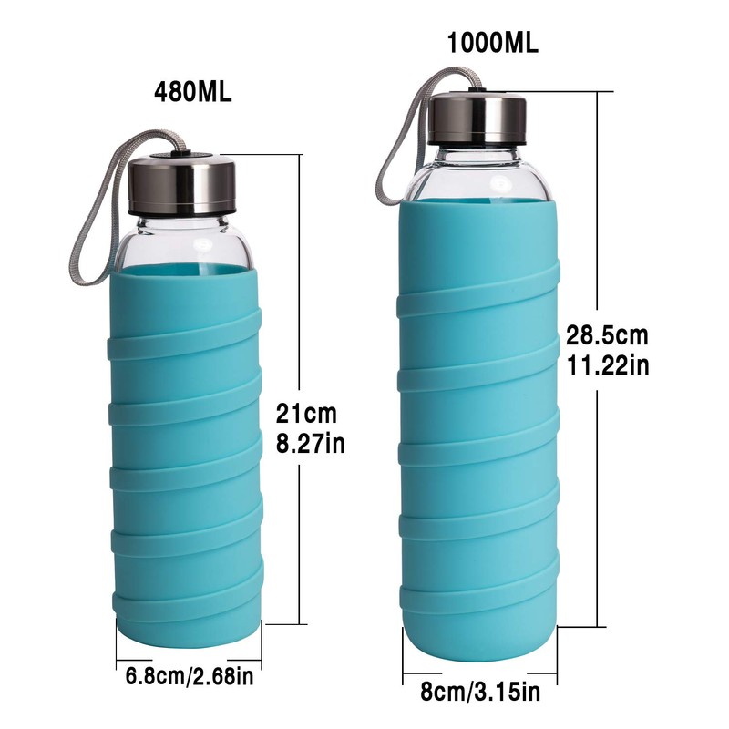 Ferexer Sports Glass Water Bottle with Silicone Sleeve 32 oz