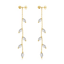 Philip Jones Gold Plated Leaf Dangle Earrings Created with Zircondia® Crystals