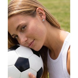 MHWTTY Soccer Stud Earrings,Hypoallergenic 18K Gold Plated Stainless Steel Flat Back Screw on Heart Sports Earrings for Women,Soccer Fan Soccer Mom Jewelry Gift for Sport Day Daily Wear (Silver, Round)