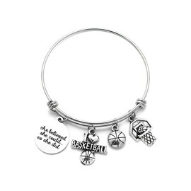 DYJELWD Basketball Softball Volleyball Bangle Bracelet Team Sports Fan Gifts for Her (basketball)