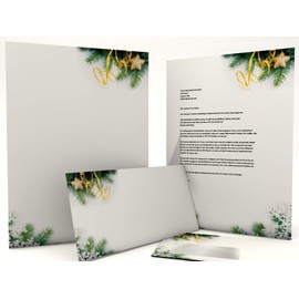 Fir Branch, 20 Sheets) Christmas Letter Paper 110 g/qm + 20 Matching Window Envelopes