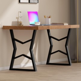 PHWOTAN Metal Desk Legs 28 in Height x 20 in Wide Black Metal Table Legs 28 inch Heavy Duty Desk Legs DIY Modern Industrial Table Legs(Set of 2)