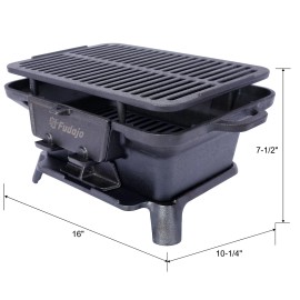 Oval Cast Iron Grill Outdoor, Portable Charcoal Grill& Tabletop Cast Iron Skille