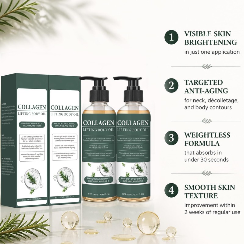 Pureasy Collagen Lifting Body Oil, Skin Firming, 2 Pack, 7