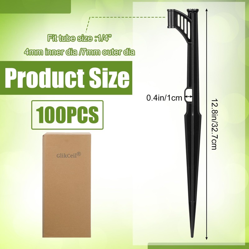 GlikCeil 100 Pcs 12.8" Irrigation Drip Support Stakes 1/4 Inch