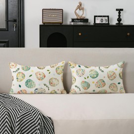 TAJWE - Juego de 2 fundas de almohada de Pascua de 12 x 20 pulgadas, diseño de huevos de colores, fundas de cojín de primavera para sofá, decoración del hogar
