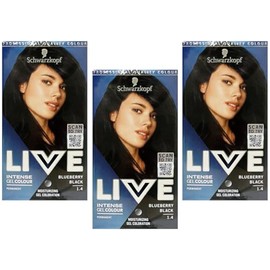 3 x Schwarzkopf Live Intense Gel Colour Permanent, Hair Colour 1.4 Bluberry Black (Pack of 3)