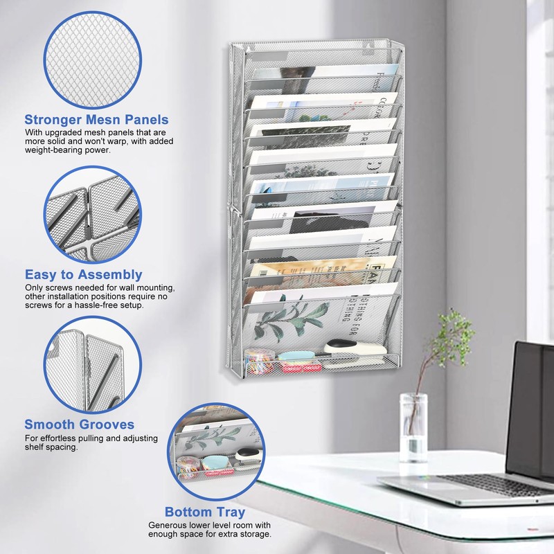 EasyPAG Wall File Holder 10 Tier Mesh Hanging Folder Organizer