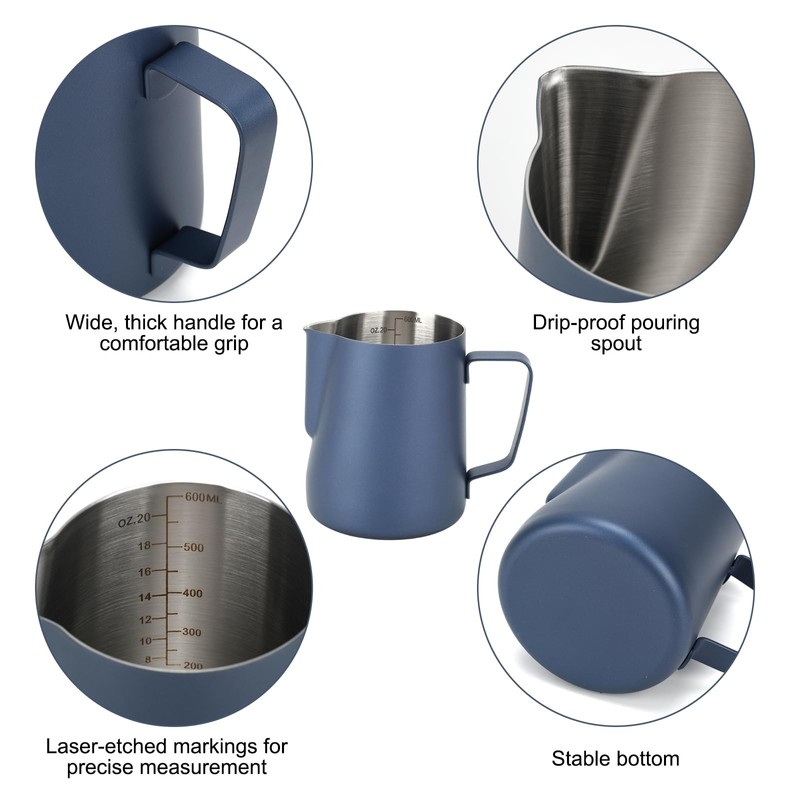 BSDLZCH 2 Pack Milk Frothing Pitcher 600ml & 350ml, Blue/Beige