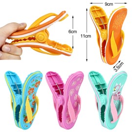 Beach Towel Clips 4 Pcs Towel Clips for Sun Loungers Multicolor Large Plastic Laundry Clip Clothes Pegs, Duvet Clips, Slipper Shape Towel Pegs for Sun Lounger Beach Chairs Home Pool