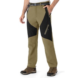 TBMPOY Men's Snow Ski Waterproof Softshell Snowboard Pants Outdoor Hiking Fleece Lined Wear Resistant Windproof Khaki 40
