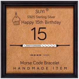 Suyi 15th Birthday Gifts for Girls Morse Code Bracelet Sterling Silver Bracelet Birthday Jewelry 15 Year Old Gifts for Her 15