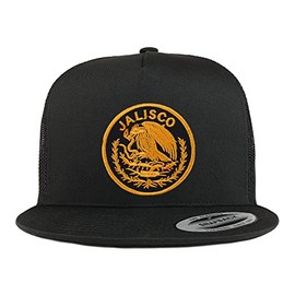 Trendy Apparel Shop - Gorra de camionero con 5 paneles de visera plana de Jalisco Mexico, Negro -, XX-Large