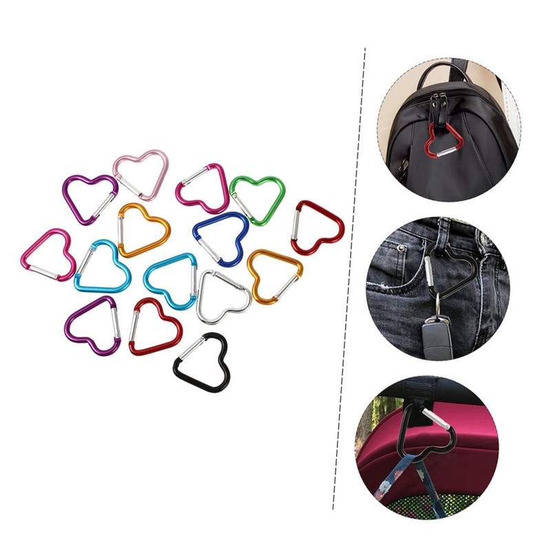 BESPORTBLE 20pcs Heart Shaped Aluminum Alloy Carabiner Buckles Multi Function
