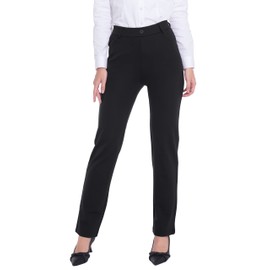 ZTN Women's Black Dress Pants with 4 Pockets Straight Leg Slacks for Office Interview Golf XL