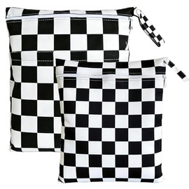TRASUN Wetbag Nursery Wet Bag Nappy Bags Swimming Equipment Wet and Dry Changing Bag Pack of 2 Waterproof Washable Wet Bag Organiser for Toddlers, black and white, 2er-Pack, Modern