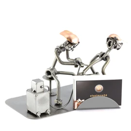 Steelman24 I Nuts and bolts sculpture Tattoist With Business Card Holder With Personal Engraving I Handmade metal ornaments I