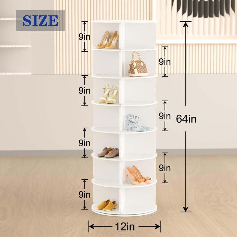 Cushore 7 Tier Rotating Shoe Rack Tower, Free Standing 360°