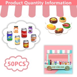50 Pcs Mini Food tiny toys, Food Accessories, Miniature Food, Miniature Dolls House Food Accessories, Food Drink Bottles Pretend Play Kitchen Game Party Toys(Random)