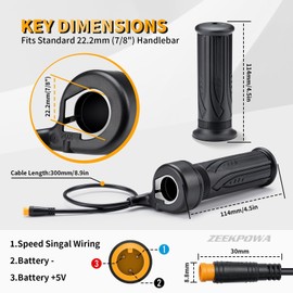 Zeekpowa EBike - Acceleratore Full Twist – impermeabile, comoda impugnatura per bici elettrica/scooter (22,2 mm)