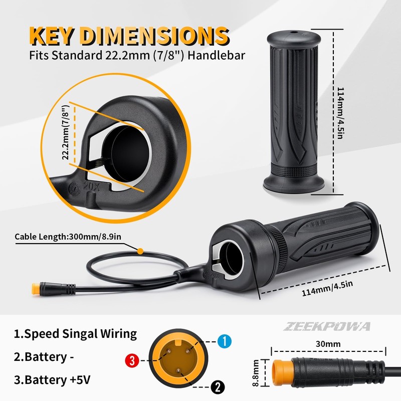 Zeekpowa EBike - Acceleratore Full Twist – impermeabile, comoda impugnatura